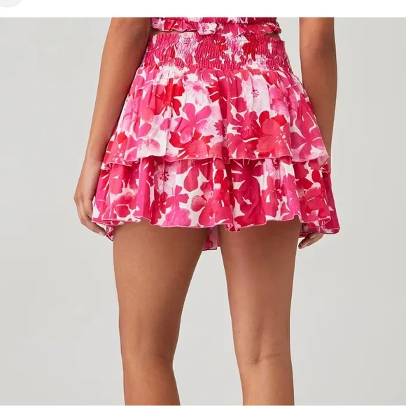 - NWT SIZE M/L COPY - Tiare Hawaii Pink Smocked Skater Mini Skirt - Picture 4 of 4